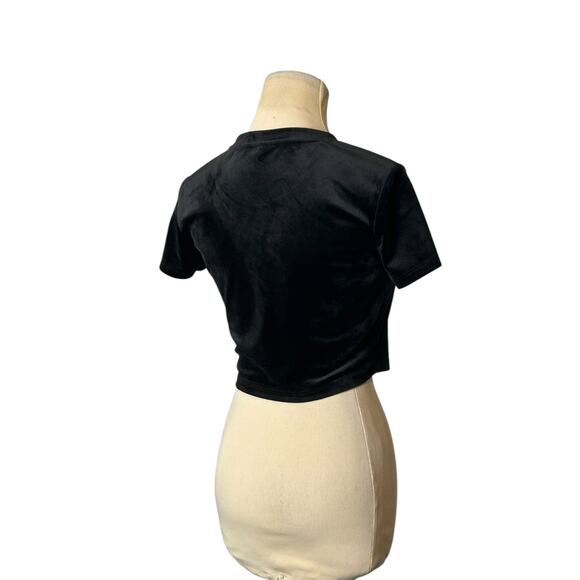 Guess black velvet rhinestones front logo short sleeves t-shirt size XS - Picture 8 of 16